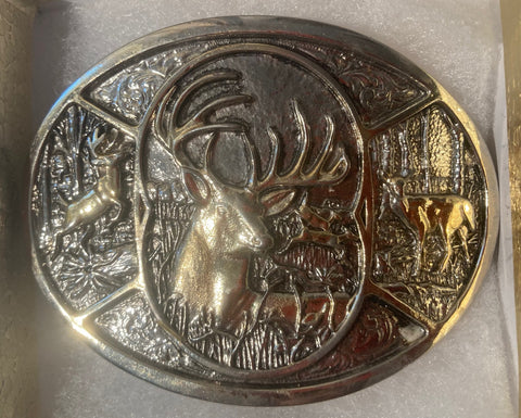 Vintage Metal Belt Buckle, Buck, Deer, White Tail, Nature, Wildlife, Hunting, Nice Design, 3 1/2" x 2 3/4", Heavy Duty, Quality, Thick Metal, Made in USA, For Belts, Fashion, Shelf Display, Western Wear, Southwest, Country, Fun, Nice