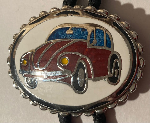 Vintage Metal Bolo Tie, Nice Silver and Enamel Bug, VW, Volkswagen, Nice Western Design, 2 1/4" x 1 3/4", Quality, Heavy Duty, Made in USA, Country & Western, Cowboy, Western Wear, Horse, Apparel, Accessory, Tie, Nice Quality Fashion,