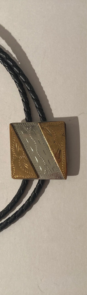 Vintage Metal Bolo Tie, Nice Silver and Brass Design, Nice Western Design, 1 1/2" x 1 1/2", Quality, Heavy Duty, Made in USA, Country & Western, Cowboy, Western Wear, Horse, Apparel, Accessory, Tie, Nice Quality Fashion