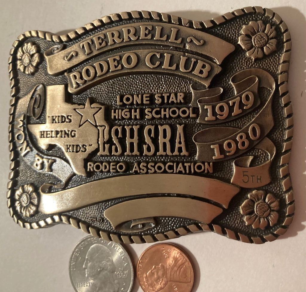 Vintage 1980 Metal Belt Buckle, Terrell Rodeo Club, Lone Star High School