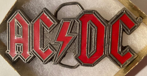 Vintage 1992 Metal Belt Buckle, AC/DC Rock and Roll, Back in Black, Thunderstruck, Leidseplein, Nice Western Design, 4" x 1 3/4", Heavy Duty, Quality, Thick Metal, Made in USA, For Belts, Fashion, Shelf Display, Western Wear, Southwest, Country, Fun, Nice