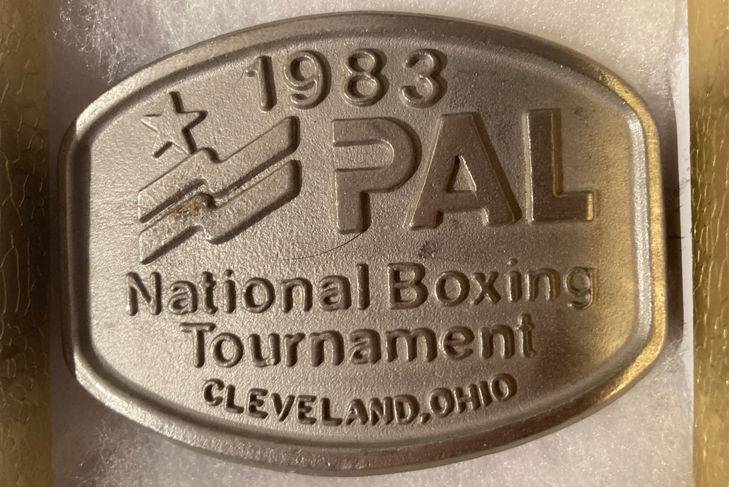 Vintage 1983 Metal Belt Buckle, PAL National Boxing Tournament, Cleveland, Ohio, Nice Western Design, 3 1/4" x 2 1/2", Heavy Duty, Quality, Thick Metal, Made in USA, For Belts, Fashion, Shelf Display, Western Wear, Southwest, Country, Fun, Nice