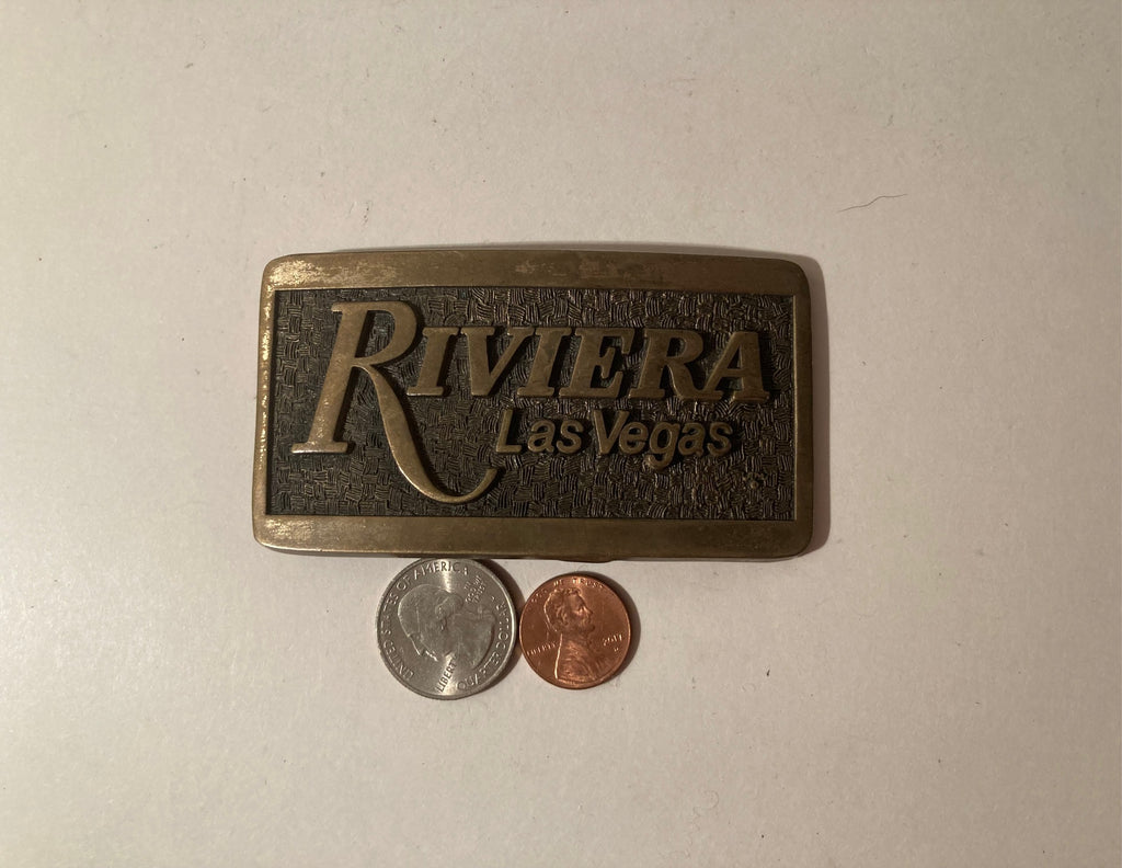 Vintage Metal Belt Buckle, Brass, Riviera Las Vegas, Hotel, Casino