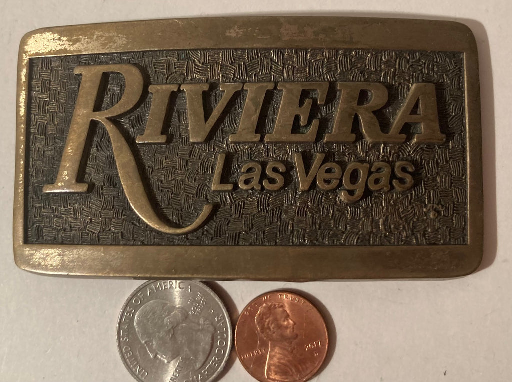 Vintage Metal Belt Buckle, Brass, Riviera Las Vegas, Hotel, Casino