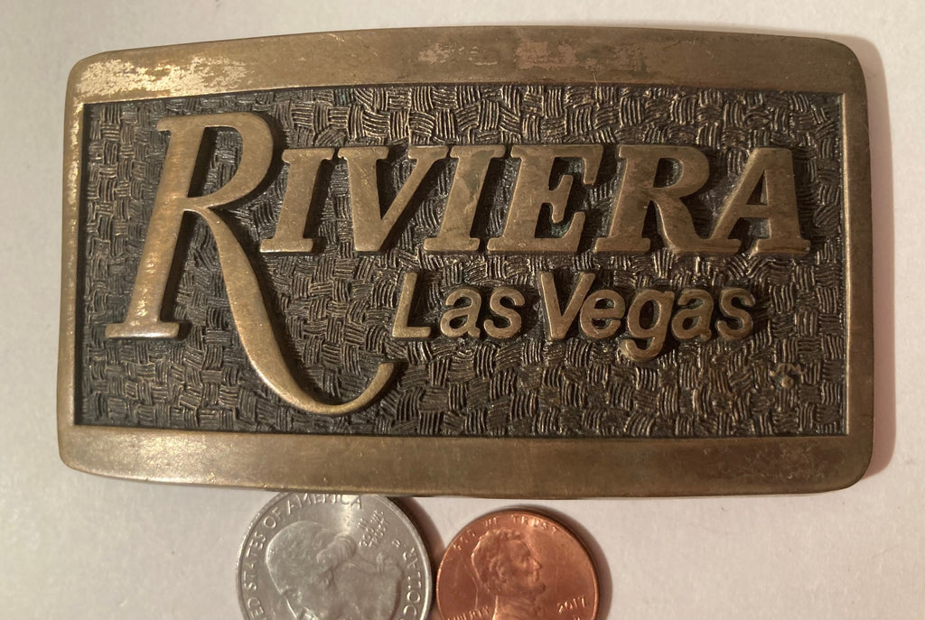 Vintage Metal Belt Buckle, Brass, Riviera Las Vegas, Hotel, Casino