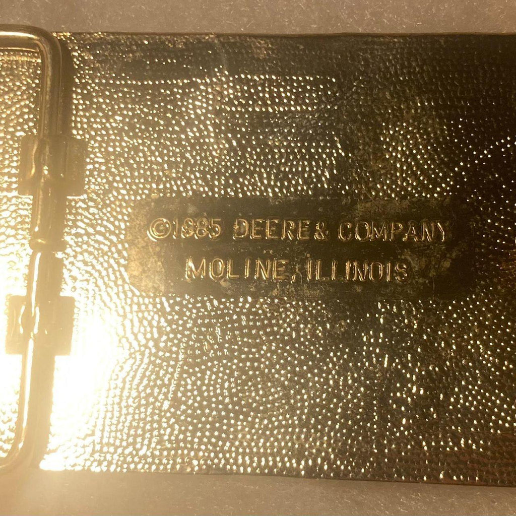 Vintage 1985 Metal Belt Buckle, Brass and Wood, John Deere, Tractor, Farming, Farmer, Log Steer, Logging, AG, Heavy Duty, Quality