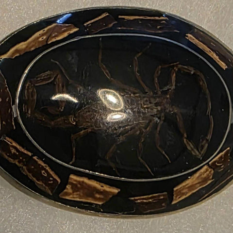Vintage Alpaca Silver Scorpion Belt Buckle, Oval Black Inlay, Insect Specimen