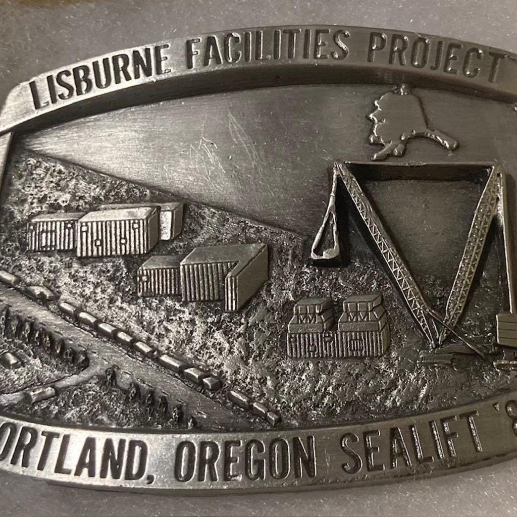 Vintage 1986 Metal Belt Buckle, Lisburne Facilities Project, Sealift, Portland, Oregon, Arco, Gas, Energy, Nice Western Style Design