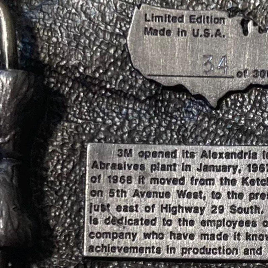 Vintage 1992 Metal Belt Buckle, 3M, Alexandria, Minnesota, Abrasive Division, Nice Western Design, 3 1/2" x 3", Heavy Duty, Quality