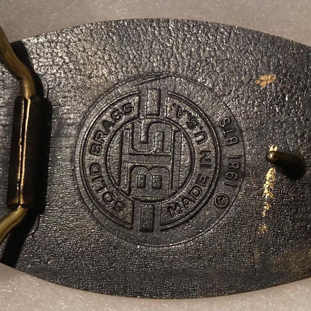 Vintage 1981 Metal Belt Buckle, Brass, We Still Are Oilwell Service Supply, Petroleum, Gas, Energy, Oil, Nice Design, 3 1/2" x 2 1/4"