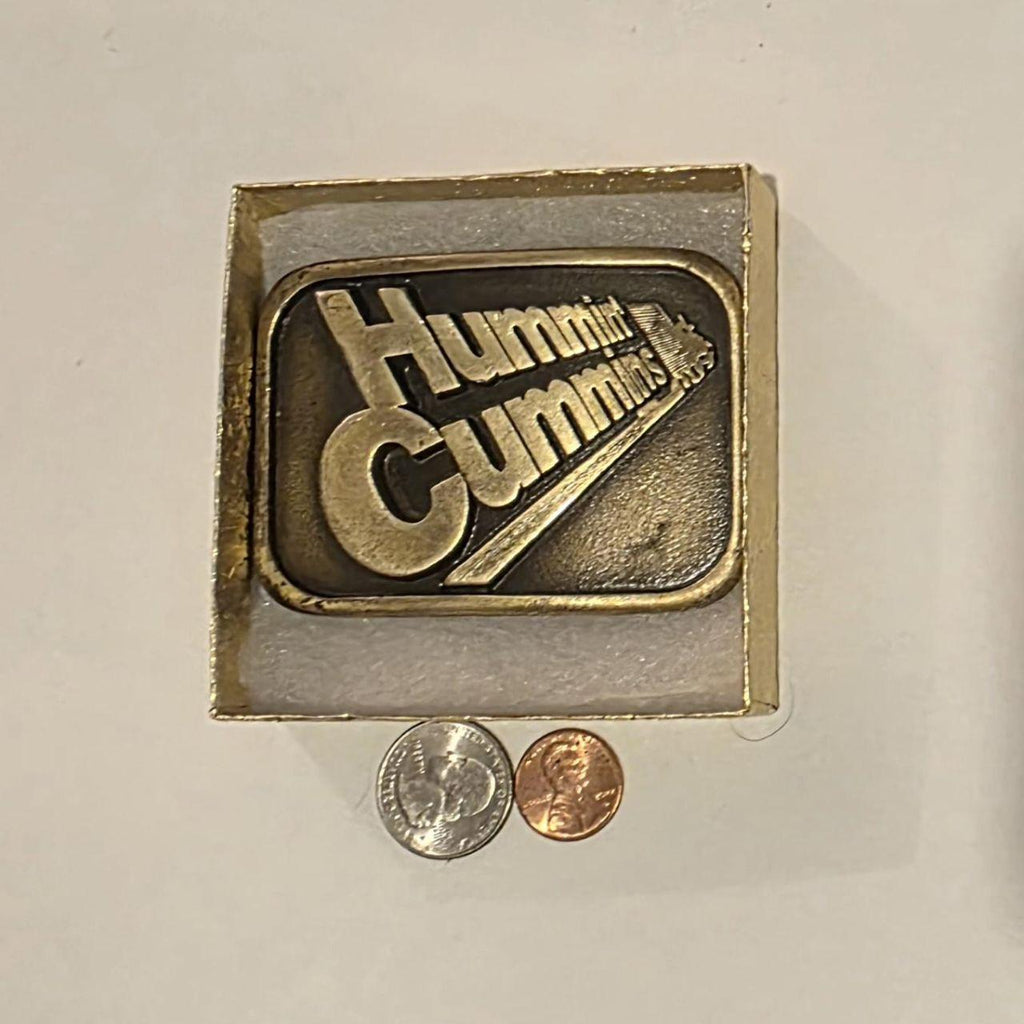 Vintage Metal Belt Buckle, Brass, Hummin Cummins, Trucking, Diesel, Long Haul