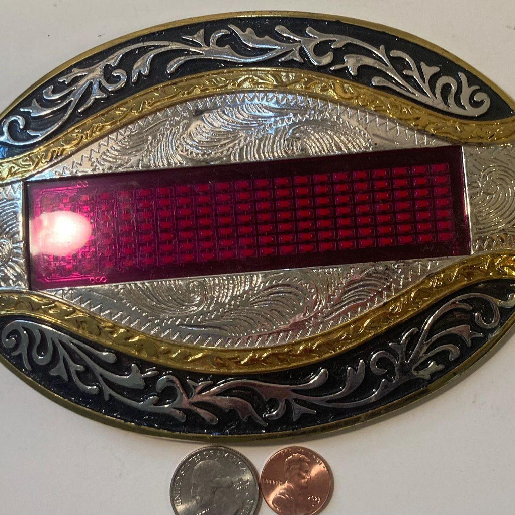 Vintage Metal Belt Buckle, Giant Size, Silver and Brass, Batteries, Nice Western Design, 6 1/2" x 4 1/2", Heavy Duty, Quality, Thick Metal