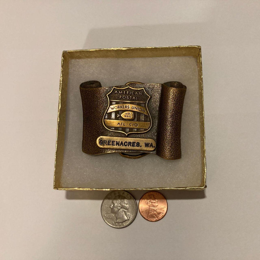 Vintage Metal Belt Buckle, Brass, Post Office, Mail Man, United States Postal Service, Letters, U.S. Mail, Workers Union, Greenacres, WA