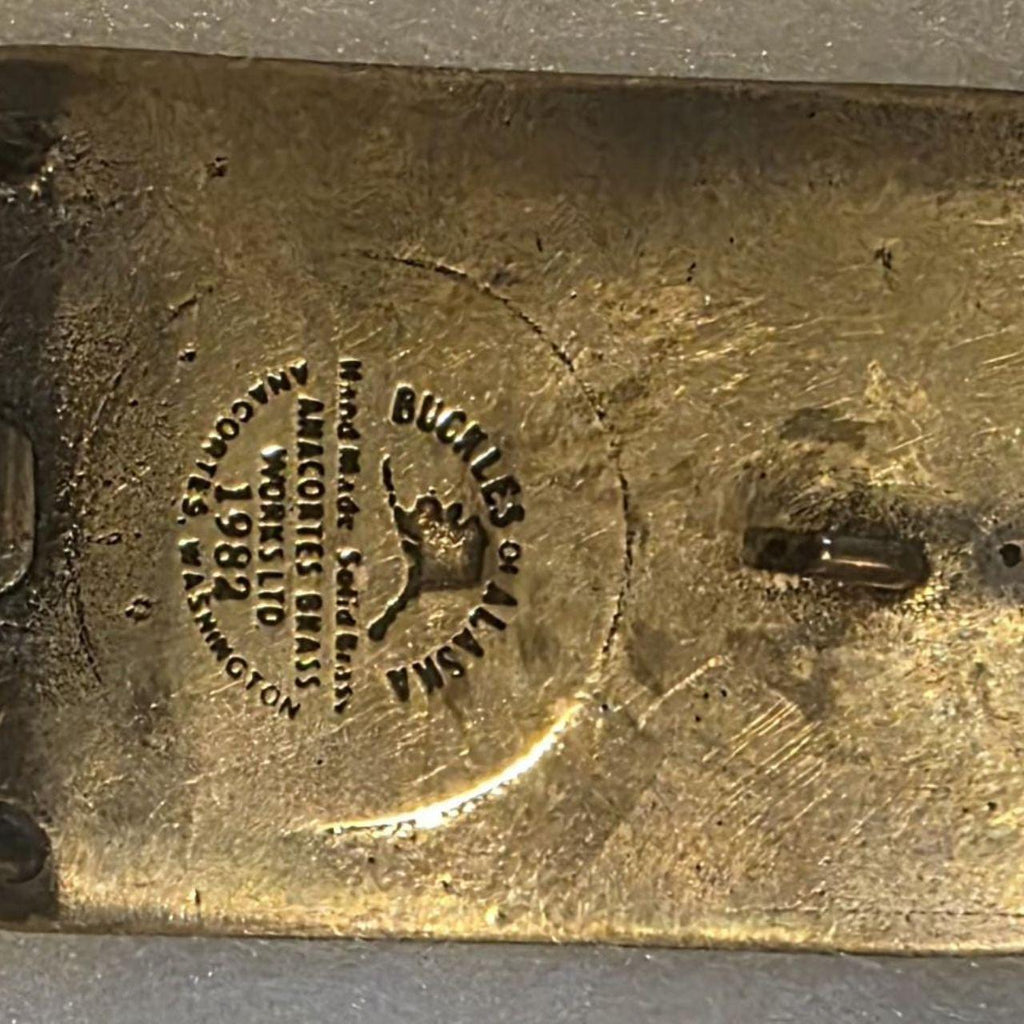 Vintage 1982 Metal Belt Buckle, Brass, Trans Alaska Pipeline, Energy, Gas, Petroleum, Nice Western Style Design