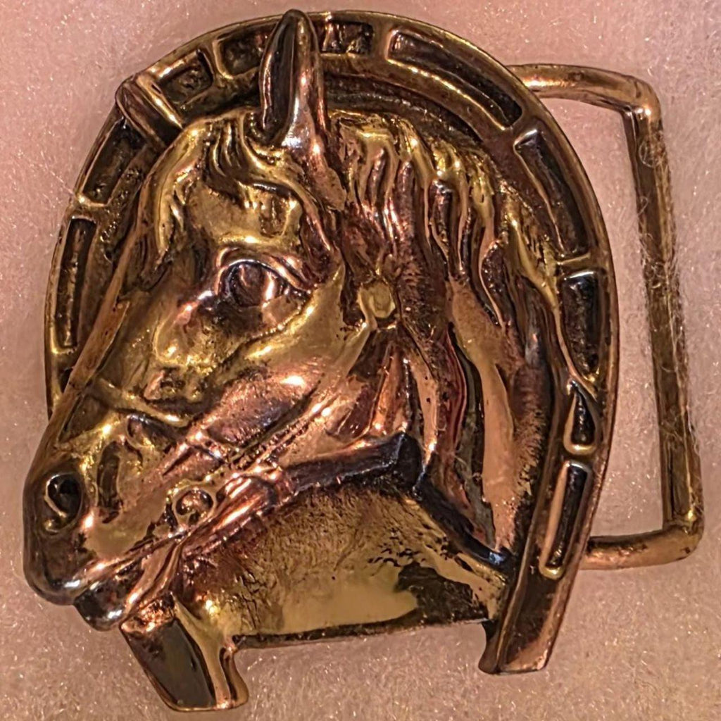 Vintage Metal Belt Buckle, Nice Brass Horse Head, Nice Western Design, 2 1/2" x 2 1/4, Heavy Duty, Quality, Thick Metal, For Belts, Fashion