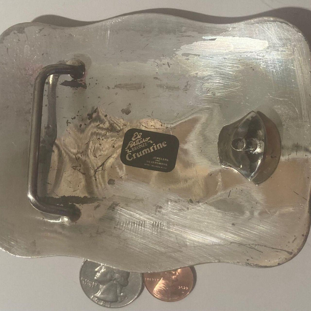 Vintage Metal Belt Buckle, Silver and Brass, Letters CK, Eagle, Crumrine, Big Size, Nice Western Design, 4 1/2" x 3 1/4", Heavy Duty