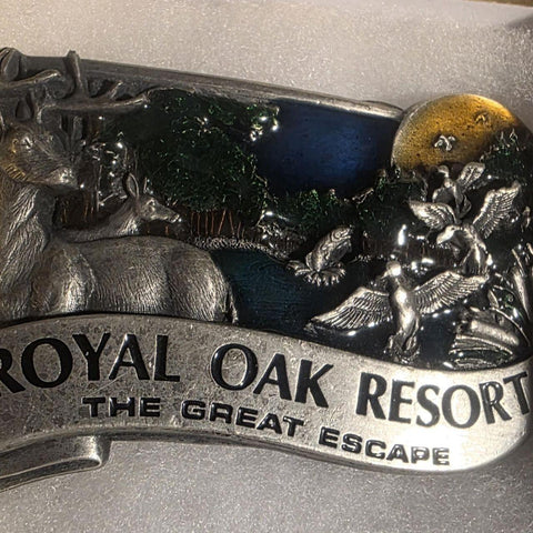 Vintage 1984 Metal Belt Buckle, Royal Oak Resort, The Great Escape, Nice Western Style Design