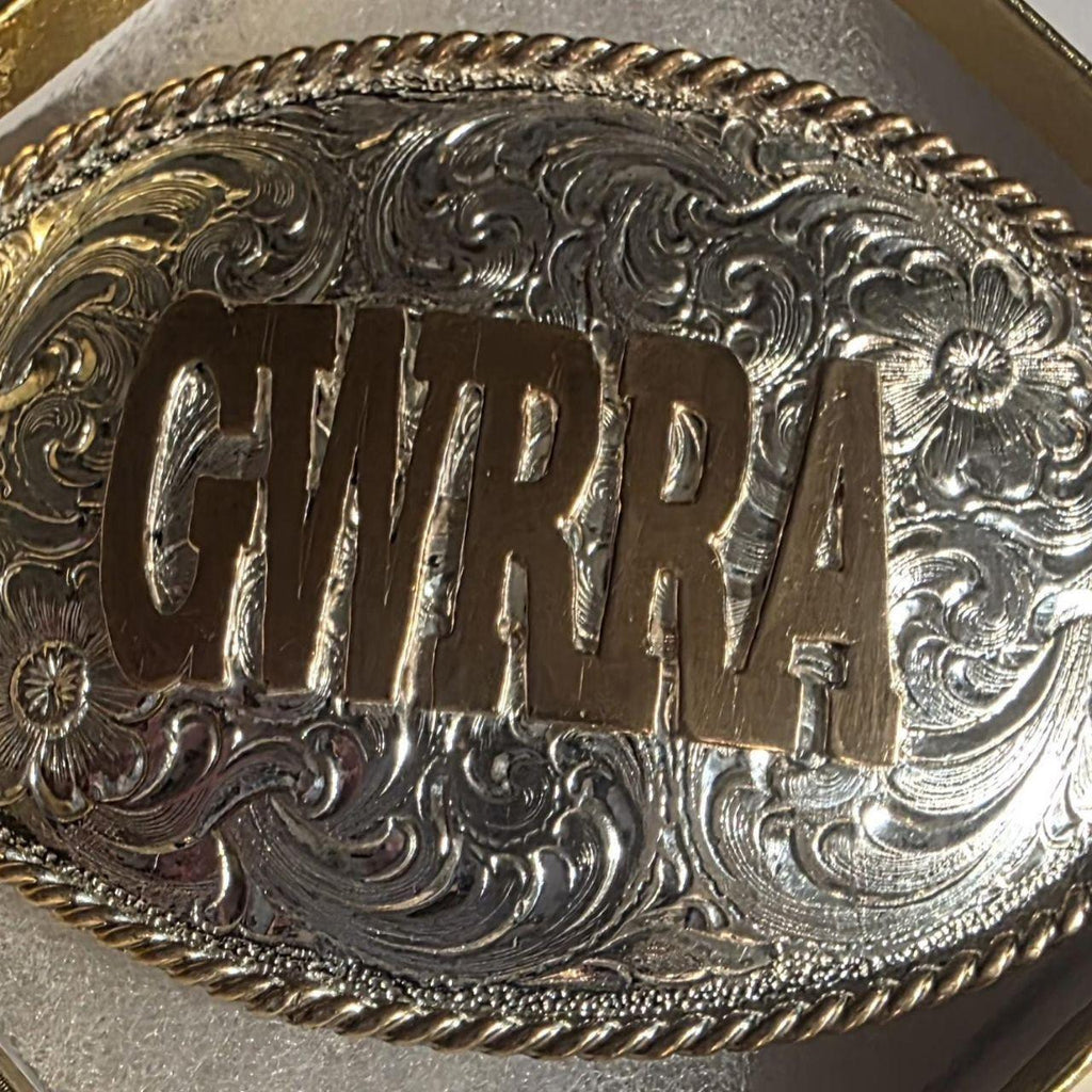 Vintage Metal Belt Buckle, Silver and Brass, Gold Wing Road Riders Association, Motorcycle, Nice Western Style Design, 3 1/2" x 2 1/2"