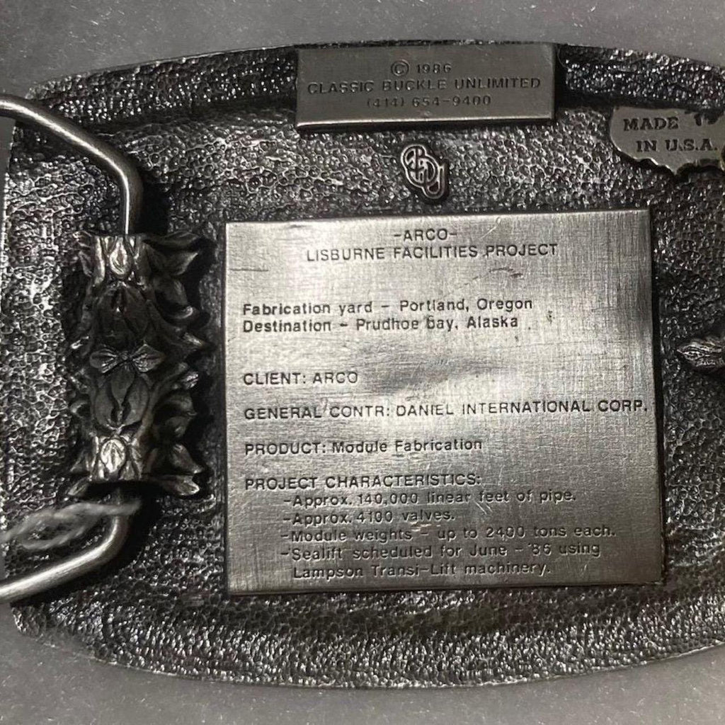 Vintage 1986 Metal Belt Buckle, Lisburne Facilities Project, Sealift, Portland, Oregon, Arco, Gas, Energy, Nice Western Style Design