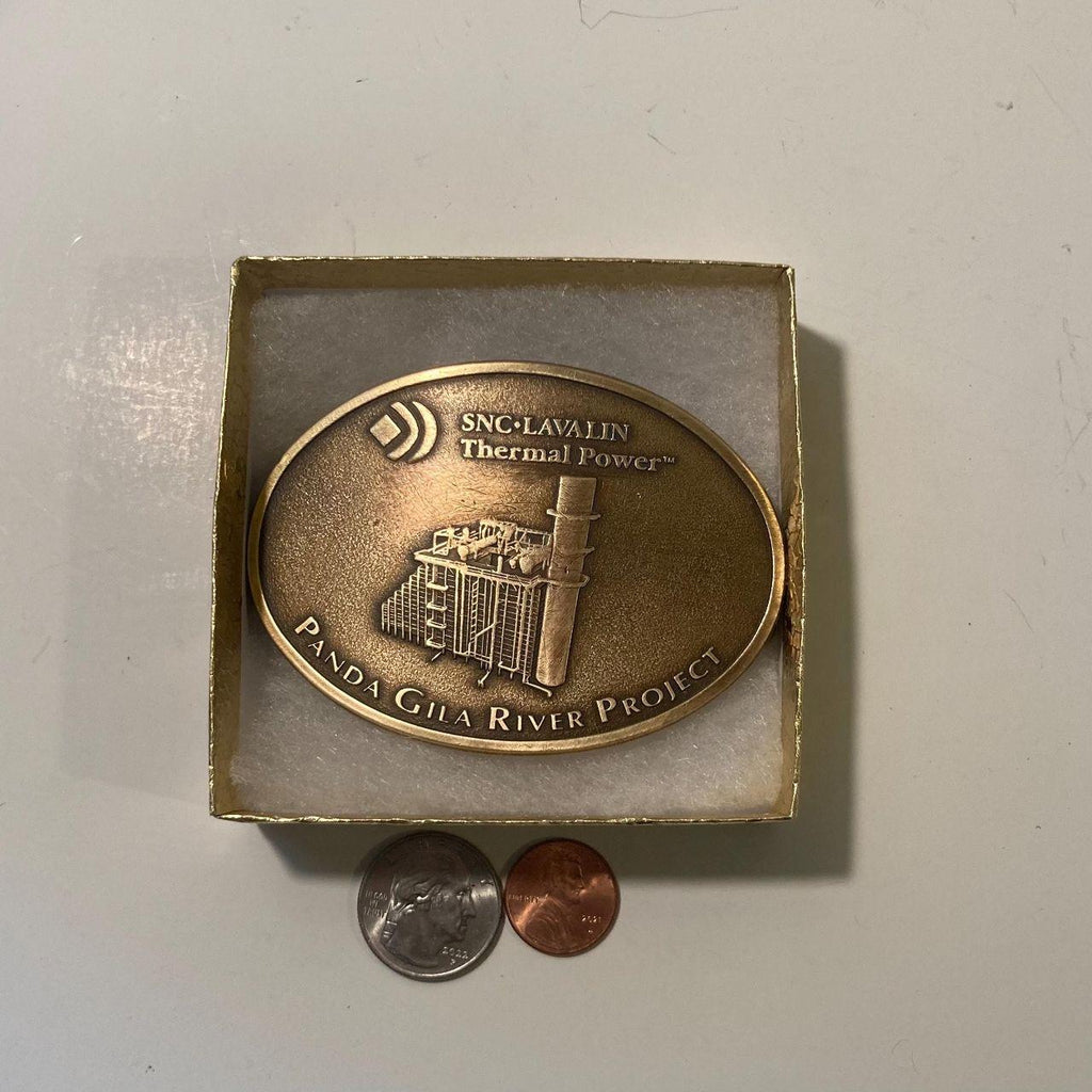 Vintage Metal Belt Buckle, Brass, SNC-Lavalin Thermal Power, Panda Gila River Project, Electricity, Energy, Power, Nice Design