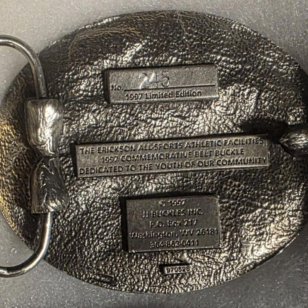 Vintage 1997 Metal Belt Buckle, All Sports, The Erickson Athletic Facility, Nice Western Style Design