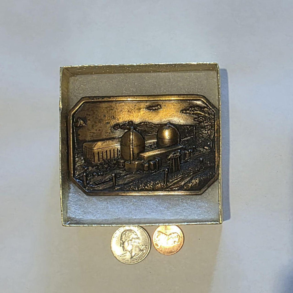 Vintage 1984 Metal Belt Buckle, Brass, Diablo Canyon, PG&E, Nuclear Power Plant, Generating Plant, Nuclear Power Station, Power Company