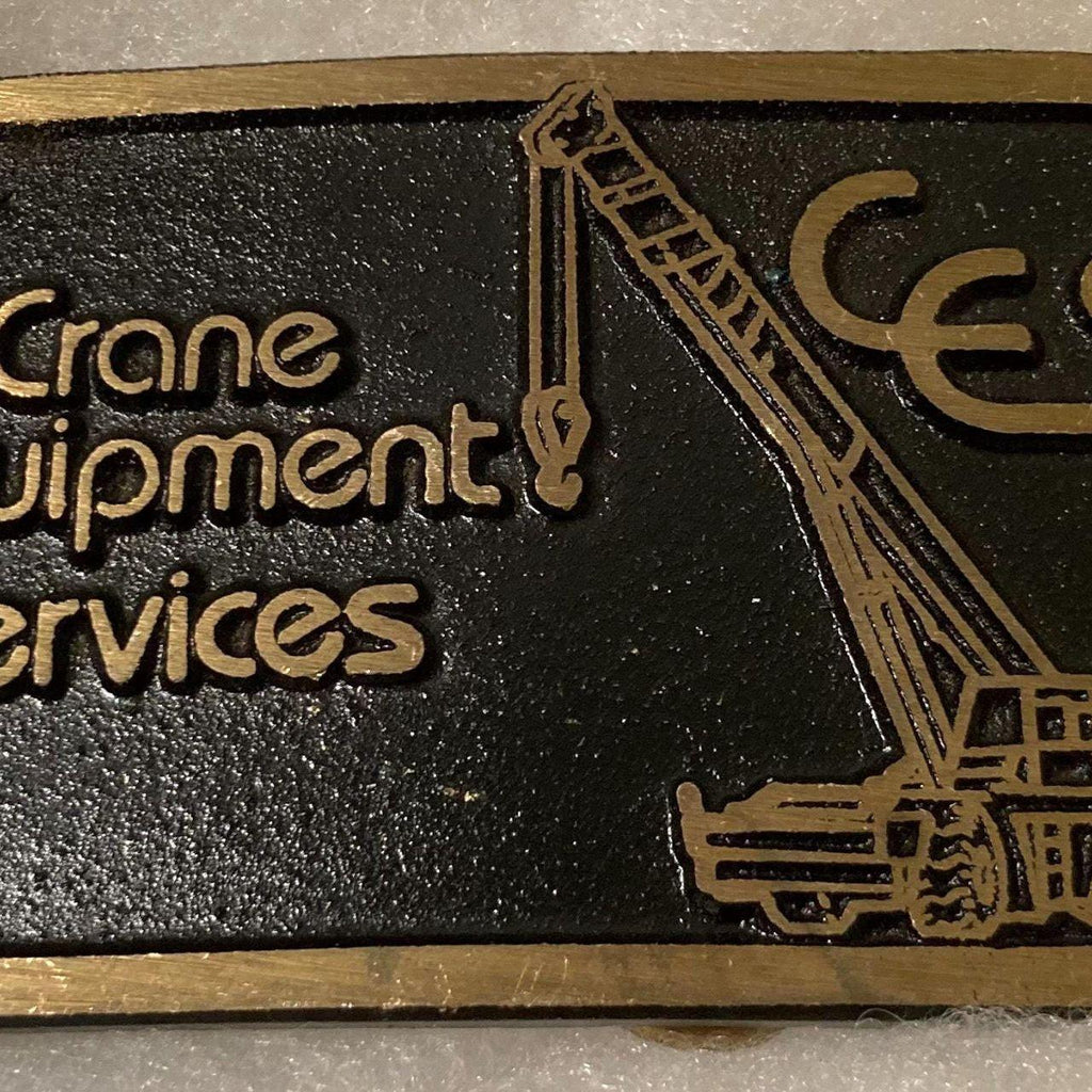 Vintage Metal Belt Buckle, Brass, Crane Equipment Services, Crane Rigging, Nice Western Design, 3 1/2" x 2", Heavy Duty, Quality