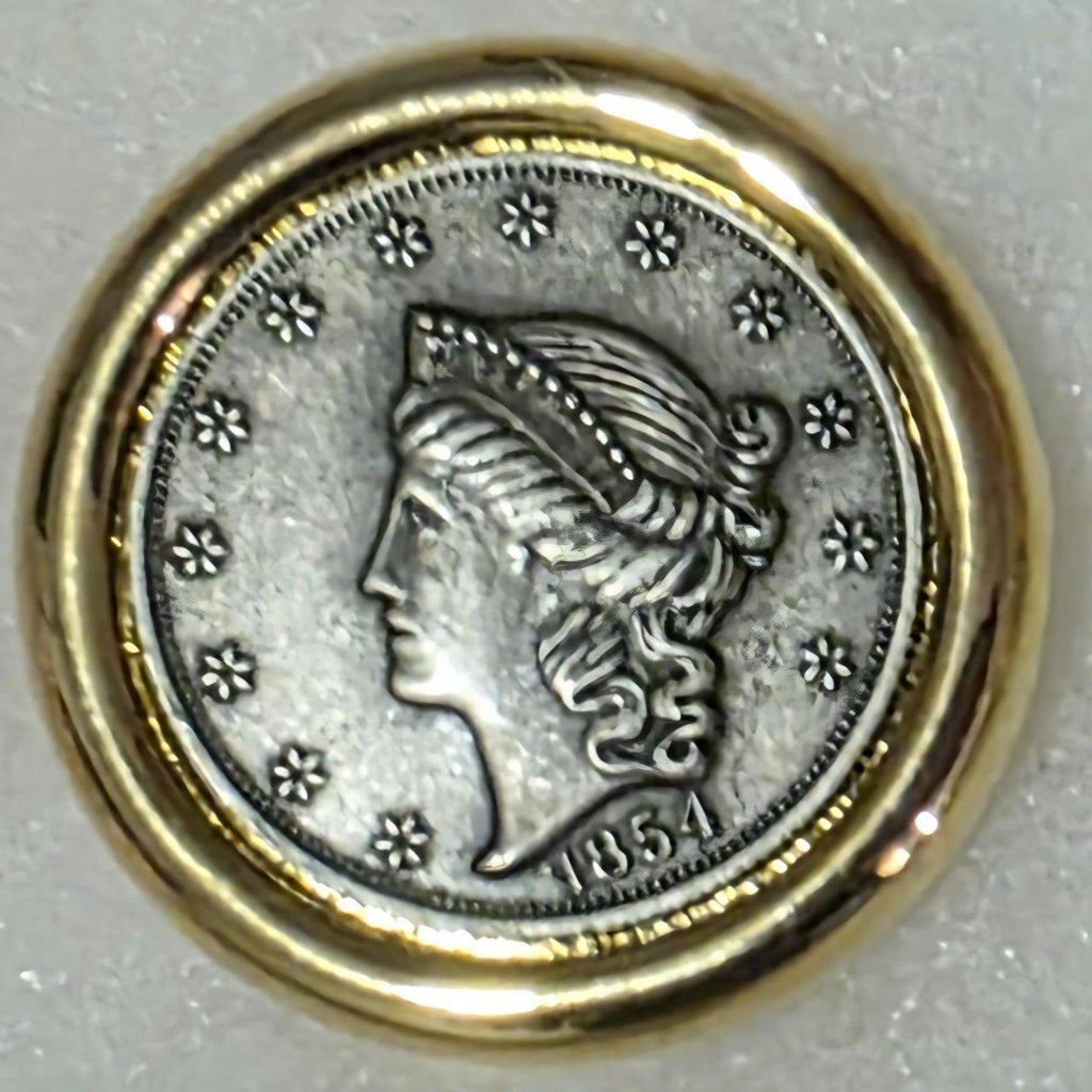Vintage Metal Belt Buckle, Brass Paquette Belt Buckle with 1854 Coin, Nice Western Style Design, 1 3/4" x 1 3/4", Heavy Duty, Quality