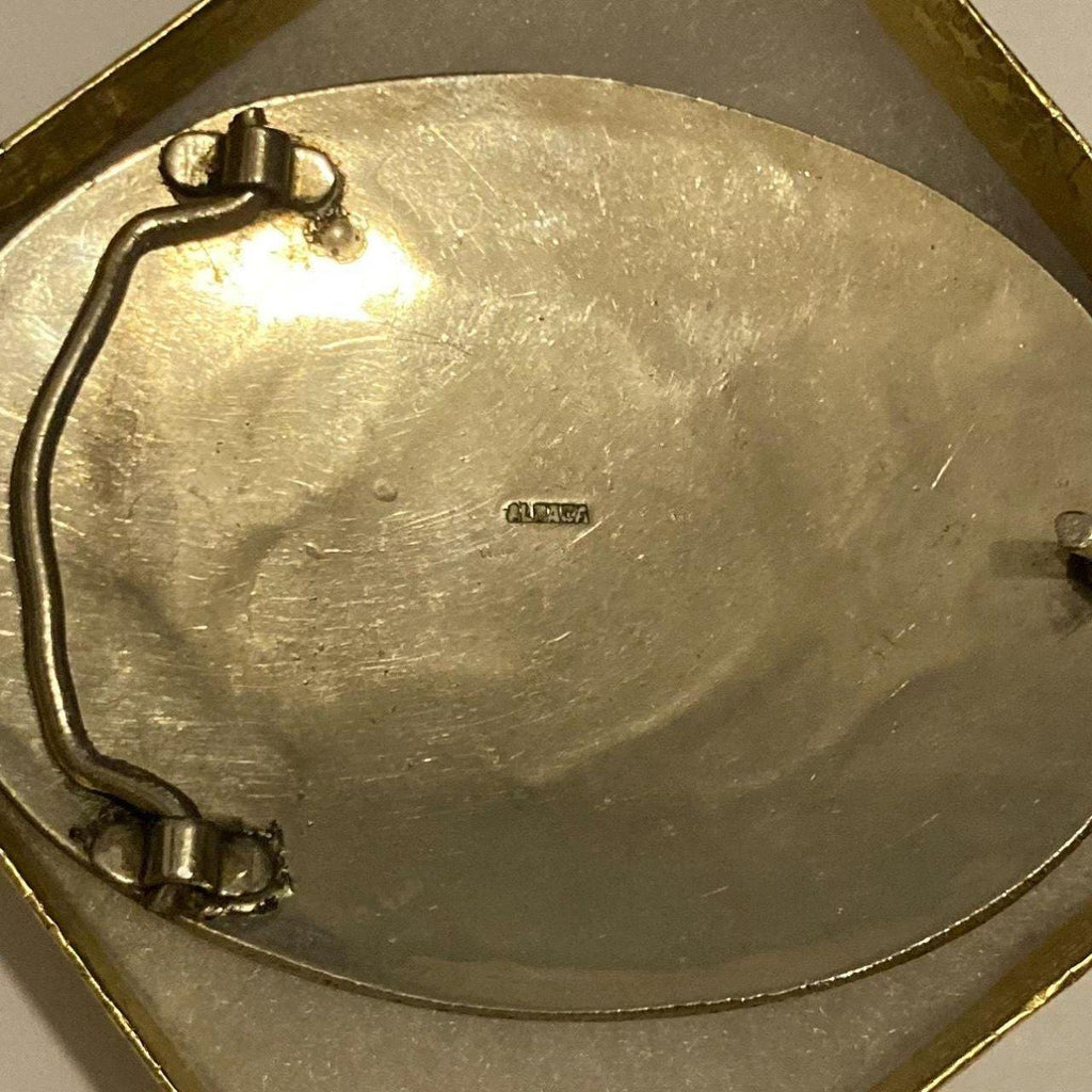Vintage Metal Belt Buckle, Alpaca Silver and Abalone Design, Nice Horse Head, Nice Design, 3 3/4" x 2 3/4", Heavy Duty, Quality