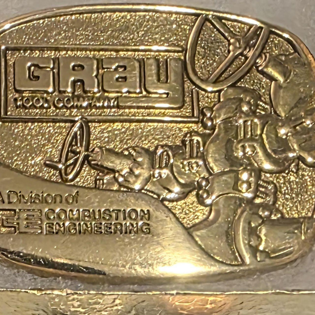 Vintage 1978 Metal Belt Buckle, Brass, Gray Tool Company, Combustion Engineering, Nice Western Style Design
