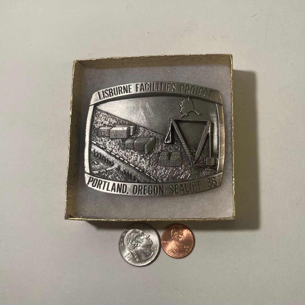 Vintage 1986 Metal Belt Buckle, Lisburne Facilities Project, Sealift, Portland, Oregon, Arco, Gas, Energy, Nice Western Style Design