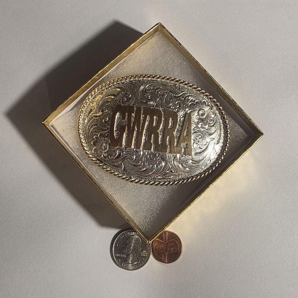 Vintage Metal Belt Buckle, Silver and Brass, Gold Wing Road Riders Association, Motorcycle, Nice Western Style Design, 3 1/2" x 2 1/2"