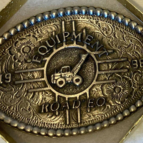 Vintage 1998  Joke Metal Belt Buckle, Equipment Road EO, "Rodeo, Construction, AG, Rodeo for Construction Equipment, Haha, Nice
