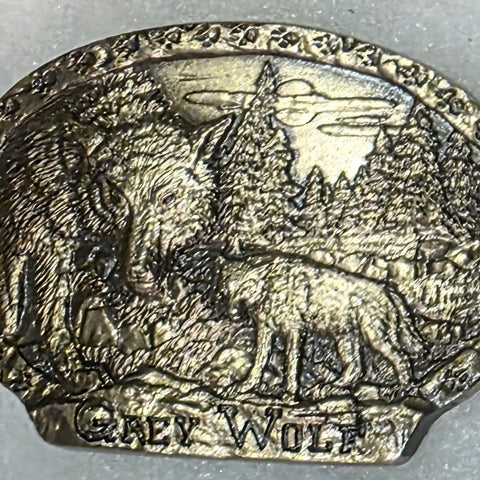 Vintage 1983 Metal Belt Buckle, Solid Bronze, Grey Wolf, Wildlife, Nature, Endangered Species, Nice Western Style Design