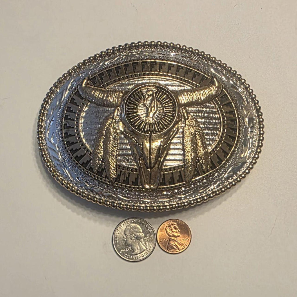 Vintage Metal Belt Buckle, Bull Skull, Big Size, Silversmith Collection, Silver and Brass, Cowboy, Rodeo, Nice Western Style Design