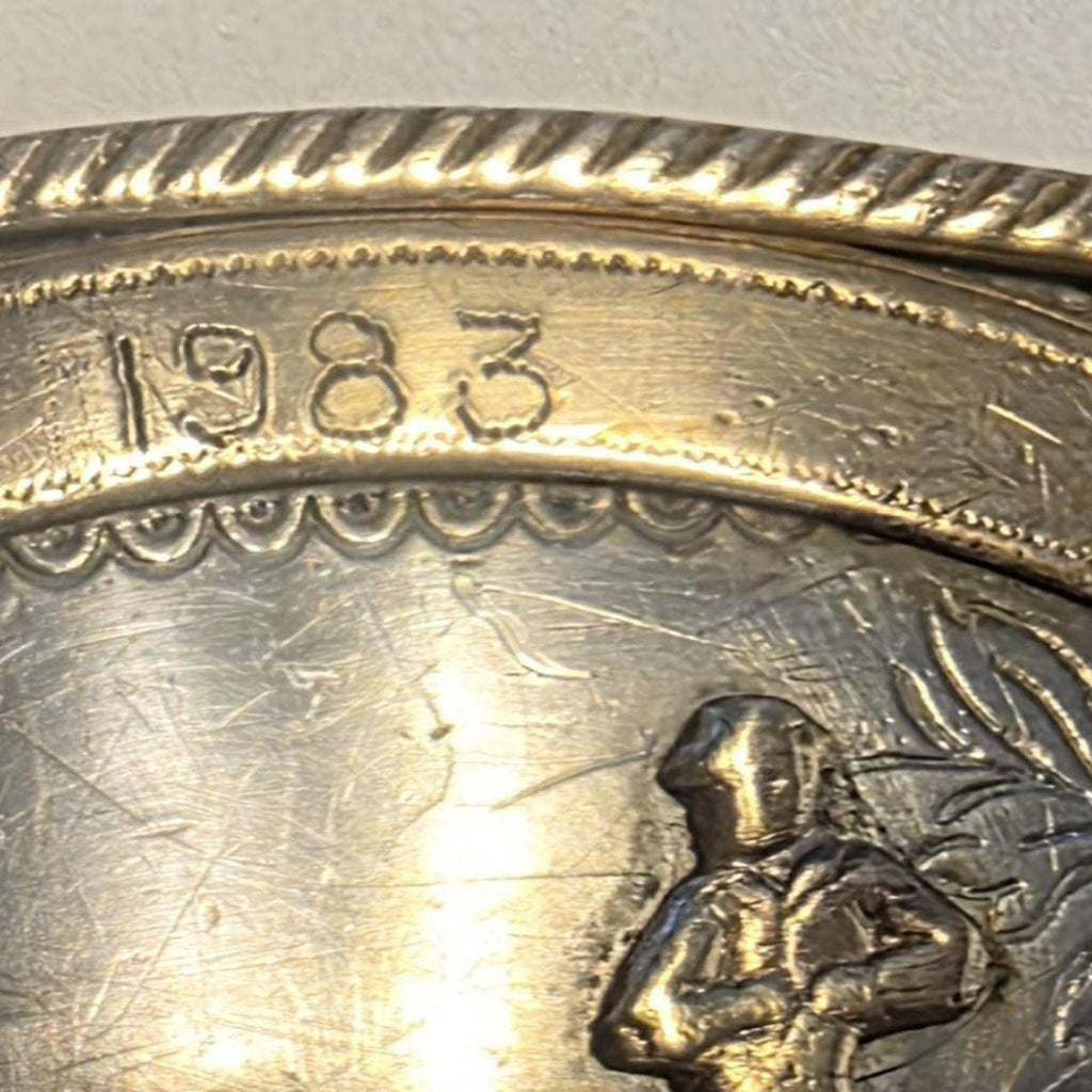 Vintage 1983 Metal Belt Buckle, German Silver and Brass, Calf Roping, Larry, Nice Western Style Design