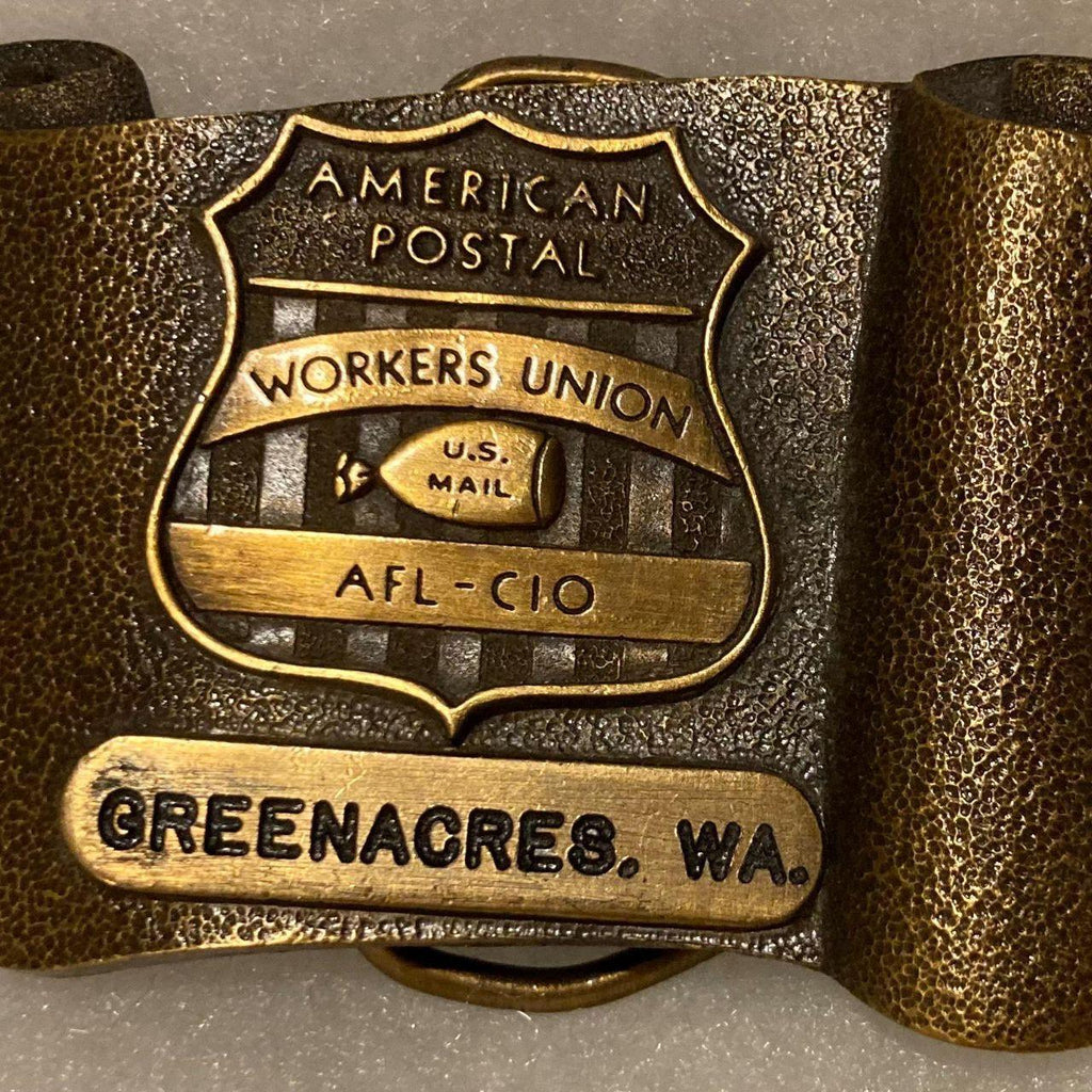 Vintage Metal Belt Buckle, Brass, Post Office, Mail Man, United States Postal Service, Letters, U.S. Mail, Workers Union, Greenacres, WA