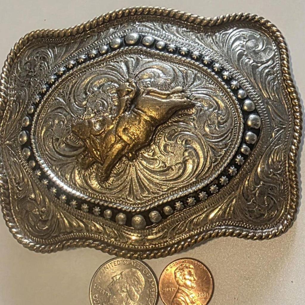 Vintage Metal Belt Buckle, Bull Riding, Cowboy, Rodeo, Nice Western Style Design
