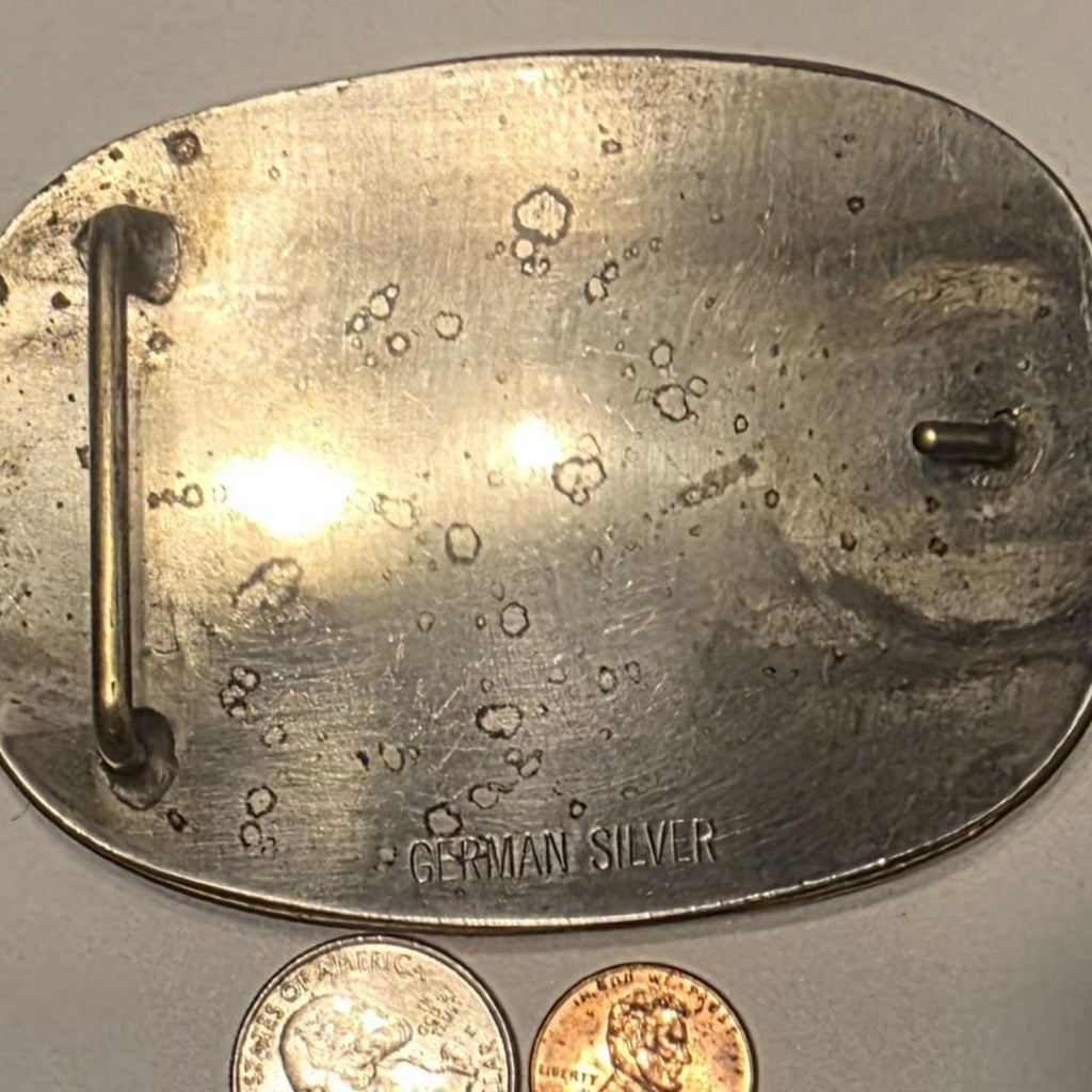 Vintage 1983 Metal Belt Buckle, German Silver and Brass, Calf Roping, Larry, Nice Western Style Design
