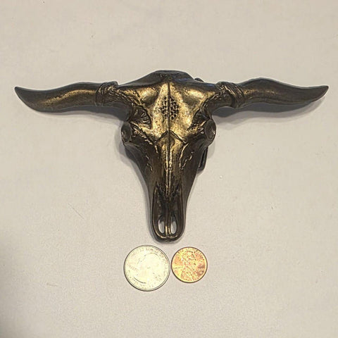 Vintage Metal Belt Buckle, Brass, Longhorn Bull Skull Head, Cattle, Livestock, Nice Western Design