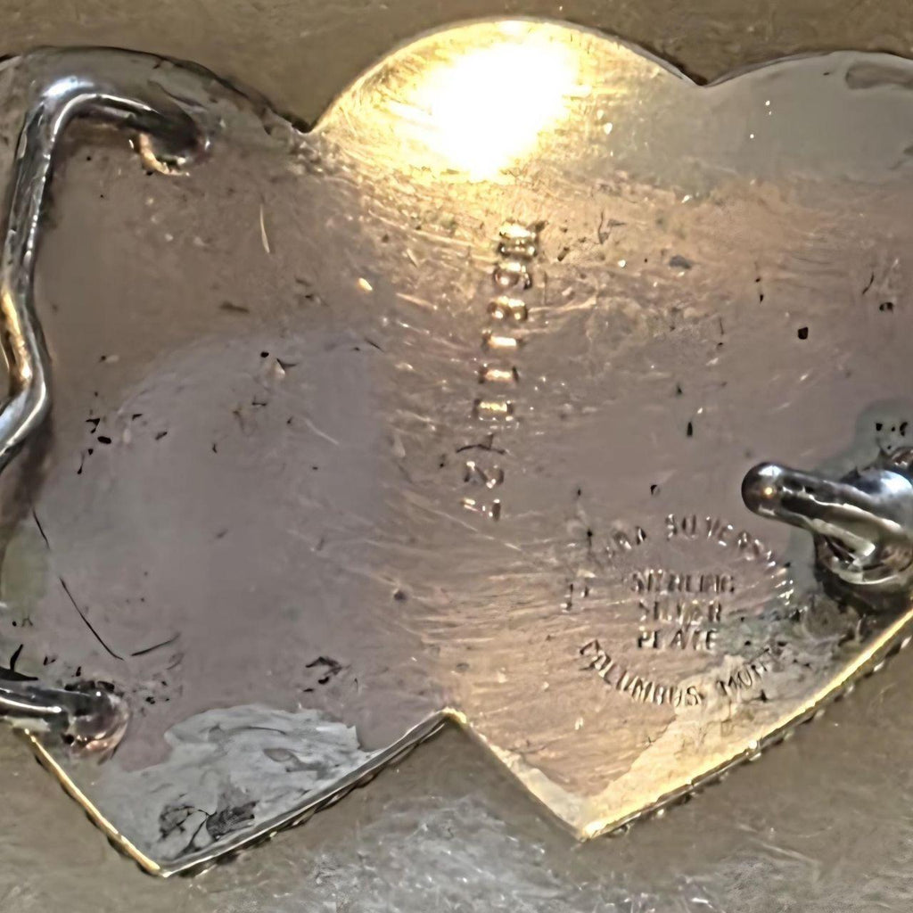 Vintage Metal Belt Buckle, Nice Silver and Brass, Double Hearts, Horse, Montana Silversmiths