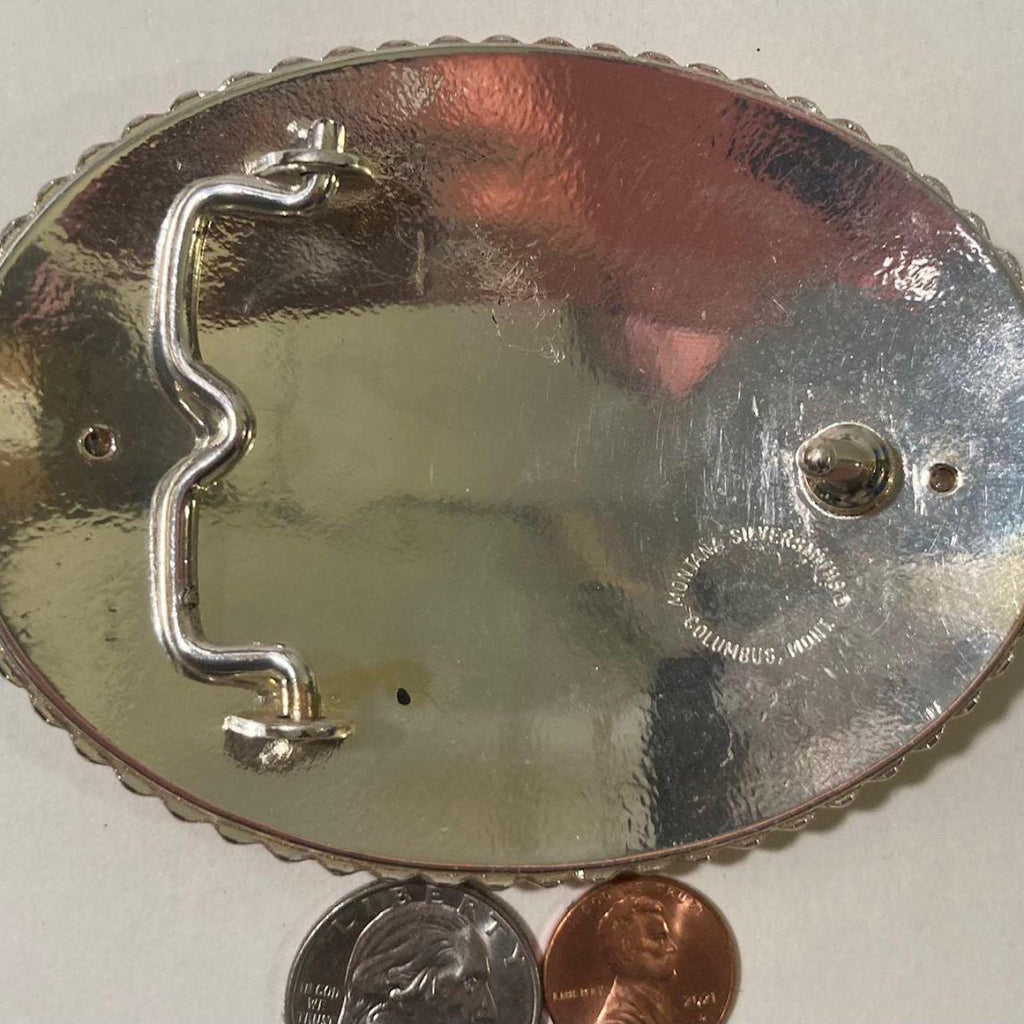 Vintage 2001 Metal Belt Buckle, Silver and Brass, Horse Racing, Montana Silversmiths, MBNA America Racing Challenge, Rumor Had It