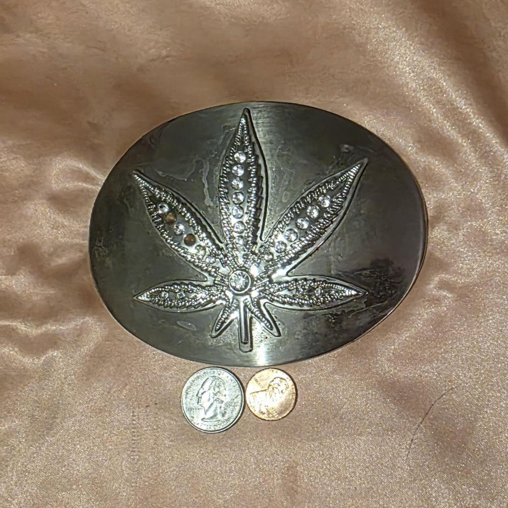 Vintage Metal Belt Buckle, Big Size, Leaf, MJ, Nature, Some Missing Stones, Nice Western Design, 5" x 4", Heavy Duty, Quality
