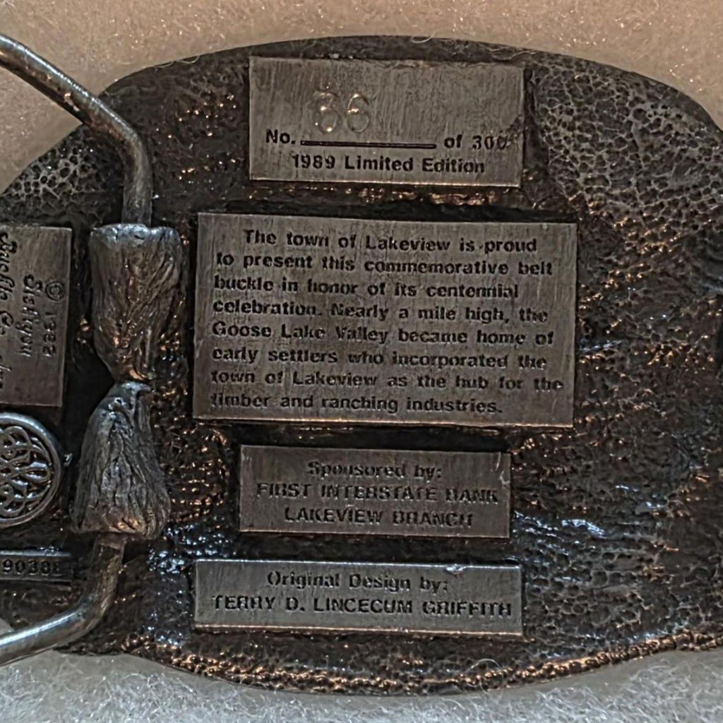 Vintage 1990 Metal Belt Buckle, Lakeview, The Tallest Town in Oregon, Lumber, Stage Coach, Nice Western Design