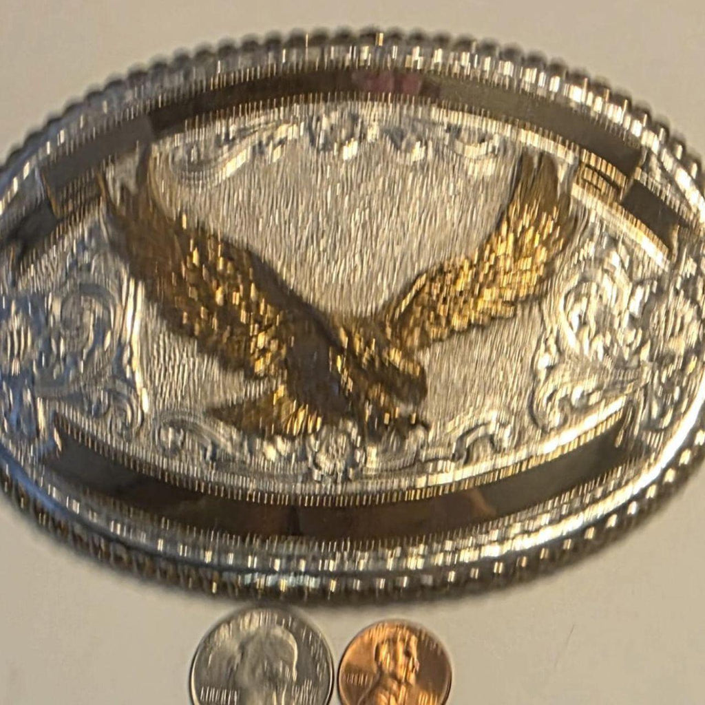 Vintage Metal Belt Buckle, American Bald Eagle, Bird, Big Size, Crumrine, Silver and Brass Color, Cowboy, Rodeo, Nice Western Style Design