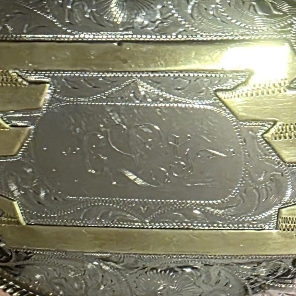 Vintage Metal Belt Buckle, Silver and Brass, Really Big Extra Large Size, Nice Western Design, 6 1/2" x 5", Cowboy Style, Heavy Duty