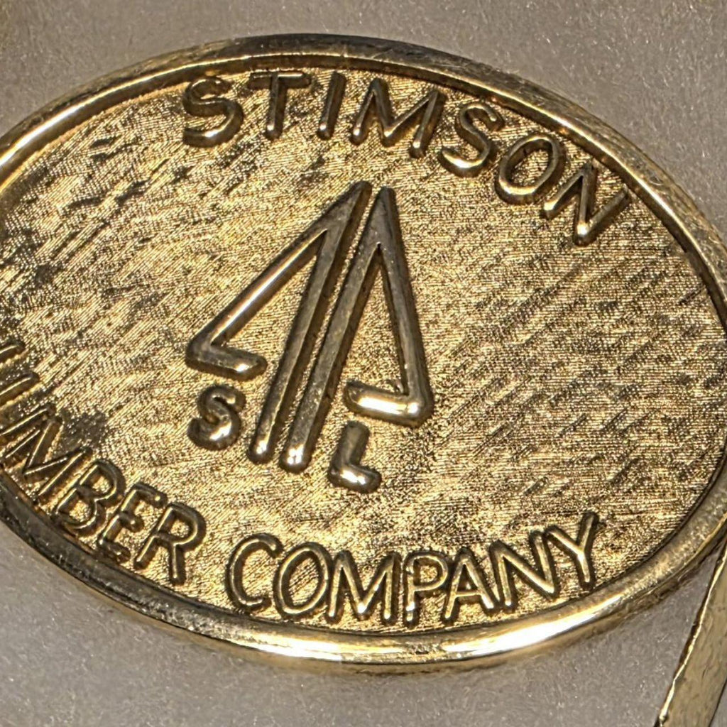 Vintage Metal Belt Buckle, Brass, Stimson Lumber Company, Wood, Timber, Trees, Nice Western Design