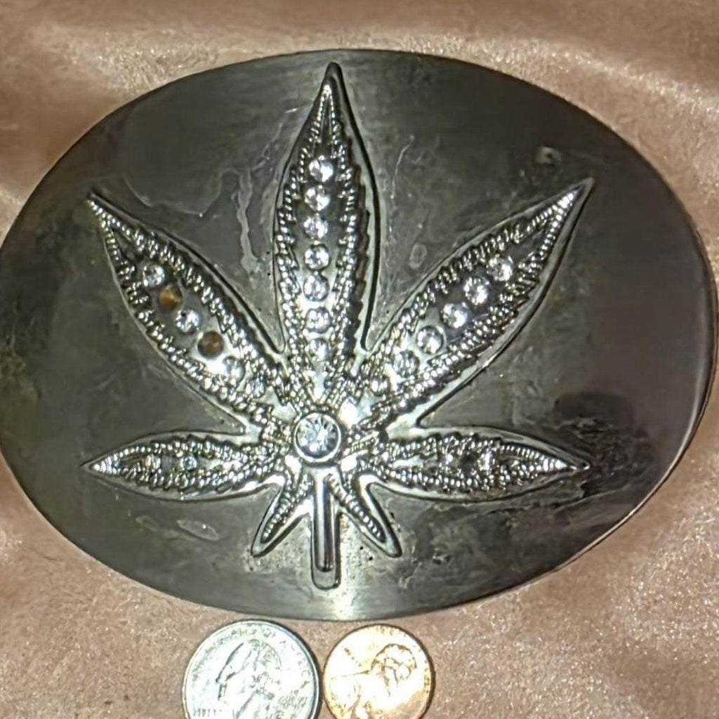 Vintage Metal Belt Buckle, Big Size, Leaf, MJ, Nature, Some Missing Stones, Nice Western Design, 5" x 4", Heavy Duty, Quality
