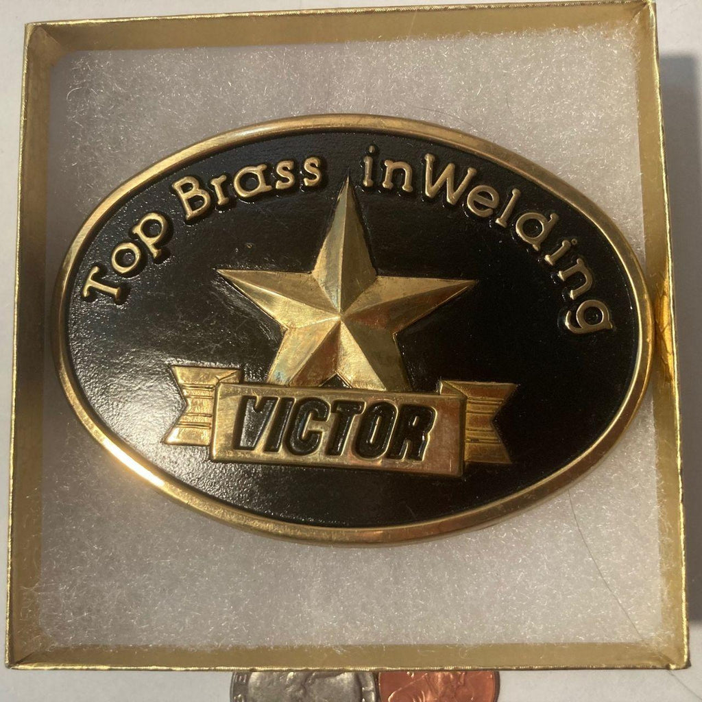 Vintage Metal Belt Buckle, Brass, Top Brass in Welding, Victor, ARC, Tig, Mig, Pipe, High Tech Welding, 3 1/2" x 2 1/2", Heavy Duty