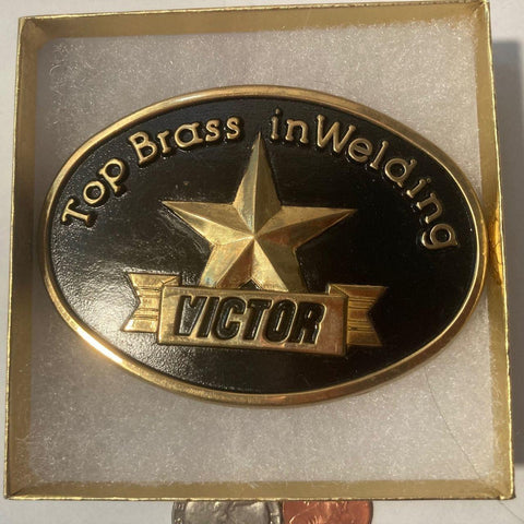 Vintage Metal Belt Buckle, Brass, Top Brass in Welding, Victor, ARC, Tig, Mig, Pipe, High Tech Welding, 3 1/2" x 2 1/2", Heavy Duty
